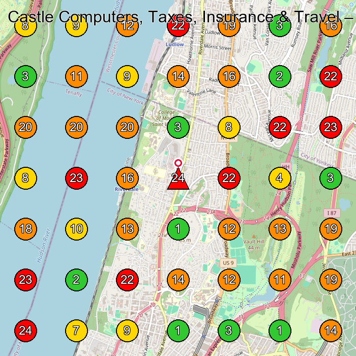 Castle Computers, Taxes, Insurance & Travel Tax Consultant GeoGrid ranking map for Bronx NY